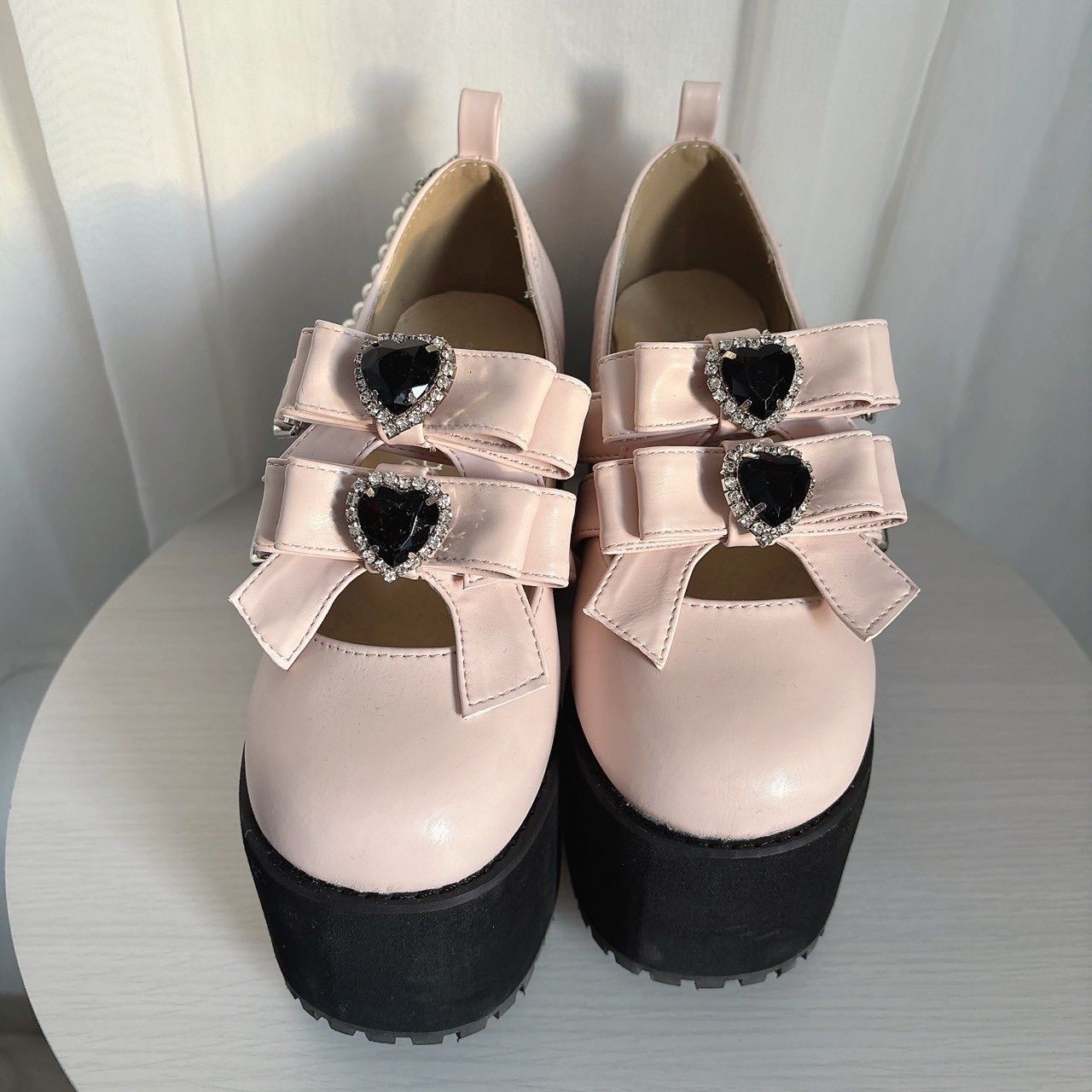 Ank Rouge キラキラビジューベロアリボン厚底シューズ キラキラ