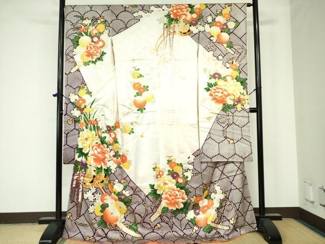 平和屋着物□豪華振袖 駒刺繍 牡丹花文 金彩 仮絵羽 逸品 未使用