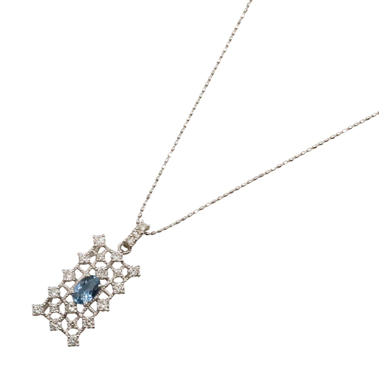 ジュエリー JEWELRY ネックレス アクアマリン ダイヤモンド ネックレス ｱｸｱﾏﾘﾝ 4.0g 首回45.5㎝ K18WG ホワイトゴールド ダイヤモンド ネックレス レディース Used A