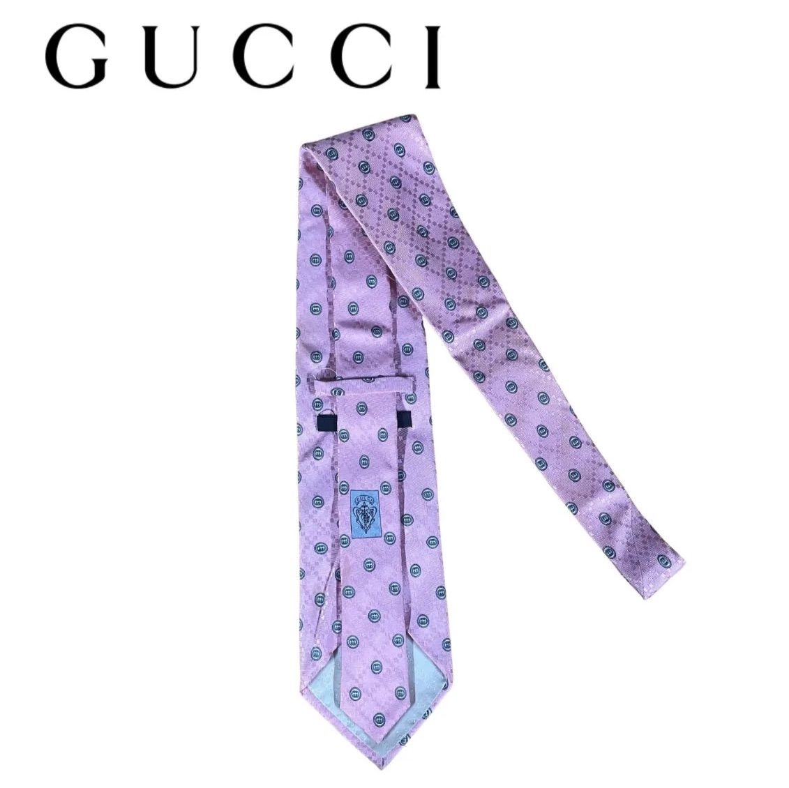 GUCCI ネクタイ 紋章柄 パープル シミあり】GUCCI (グッチ) ネクタイ GG柄 モノグラム パープル系