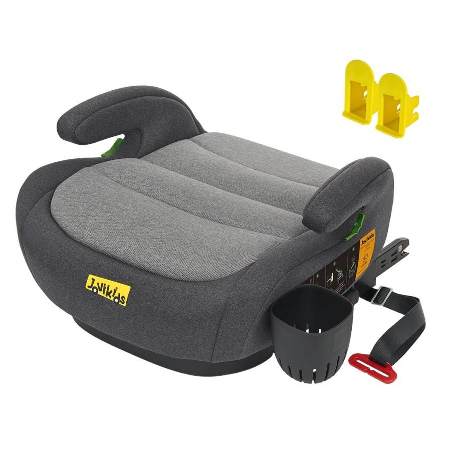 Jovikids ジュニアシート ISOFIX R129適合 ブースターシート ドリンクホルダーと 厚クッション付き 幼児用車シートと固定ガイド キ