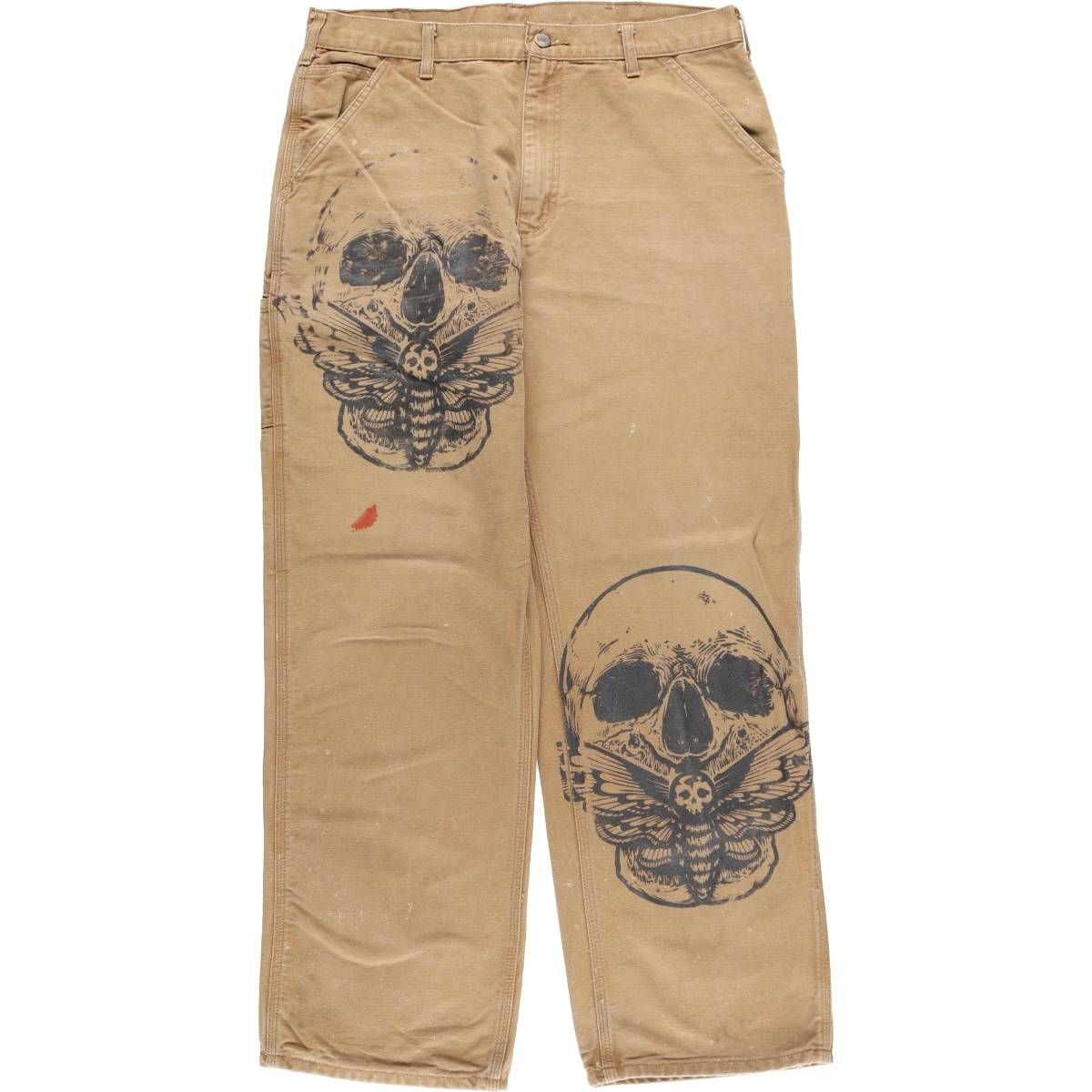 古着 カーハート Carhartt Dungaree Fit ドクロ柄 スカル柄 カスタム ダックペインターパンツ メンズw35相当|eaa547726