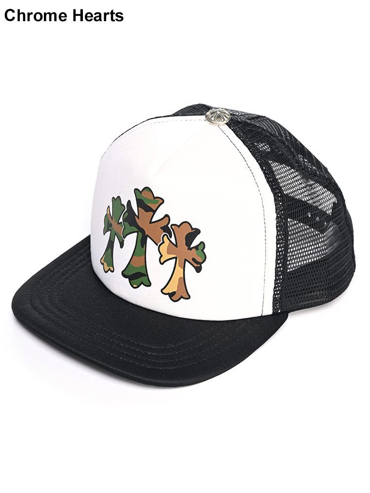 Chrome Hearts (クロムハーツ) 3CHCROSS カモフラージュ スリークロス メッシュ キャップ CHCAP8 メンズ (ホワイト )