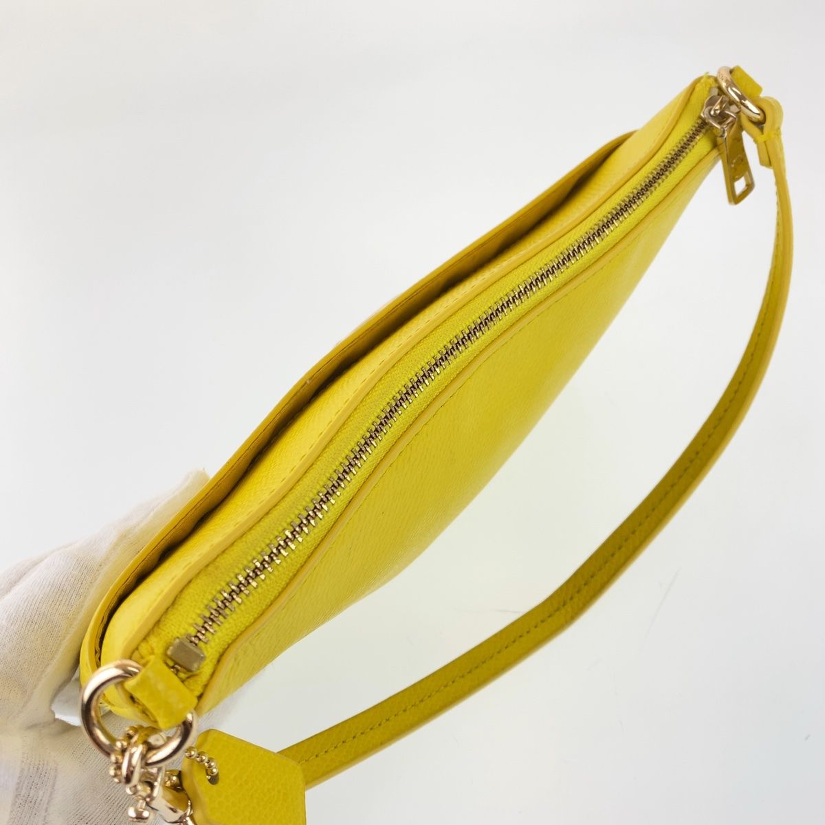 COACH コーチ ミニポーチ付き イエロー レザー ハンドバッグ