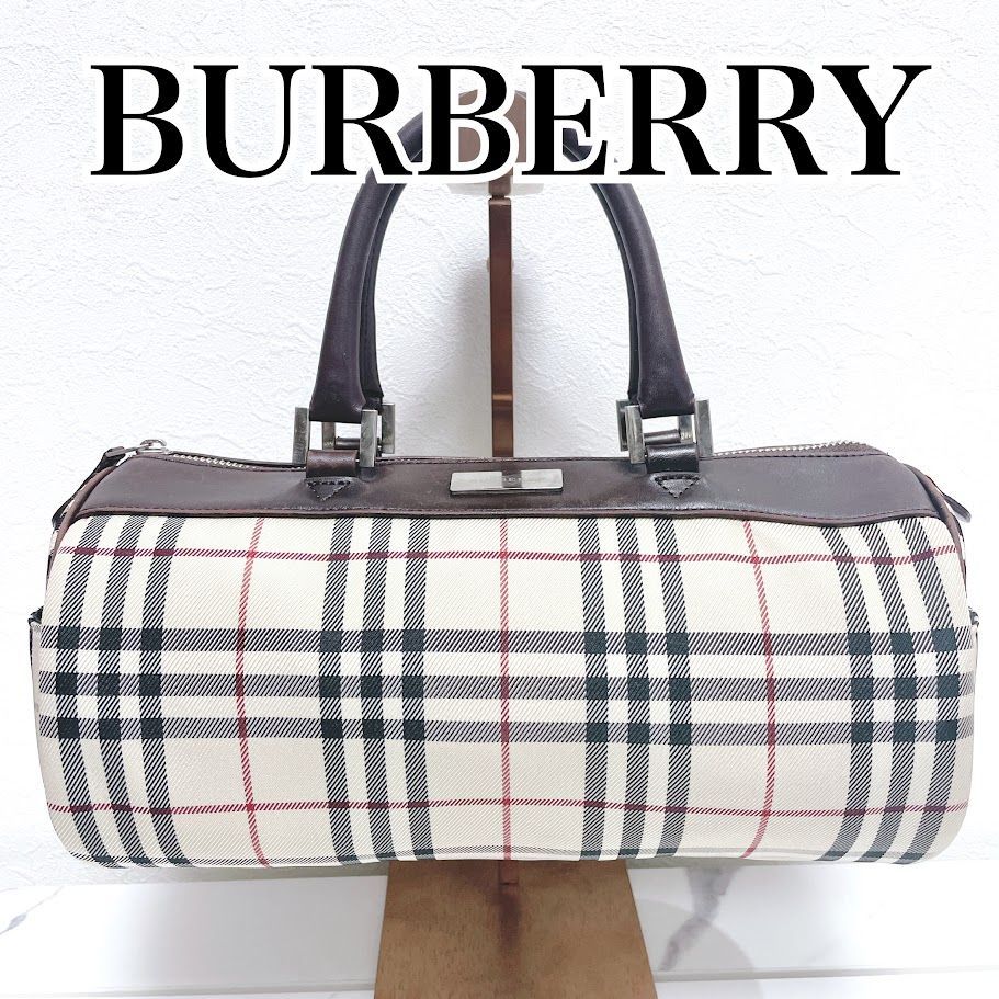 希少 人気 BURBERRY バーバリー ミニハンドバッグ ミニボストン 筒型 プレート ノバチェック