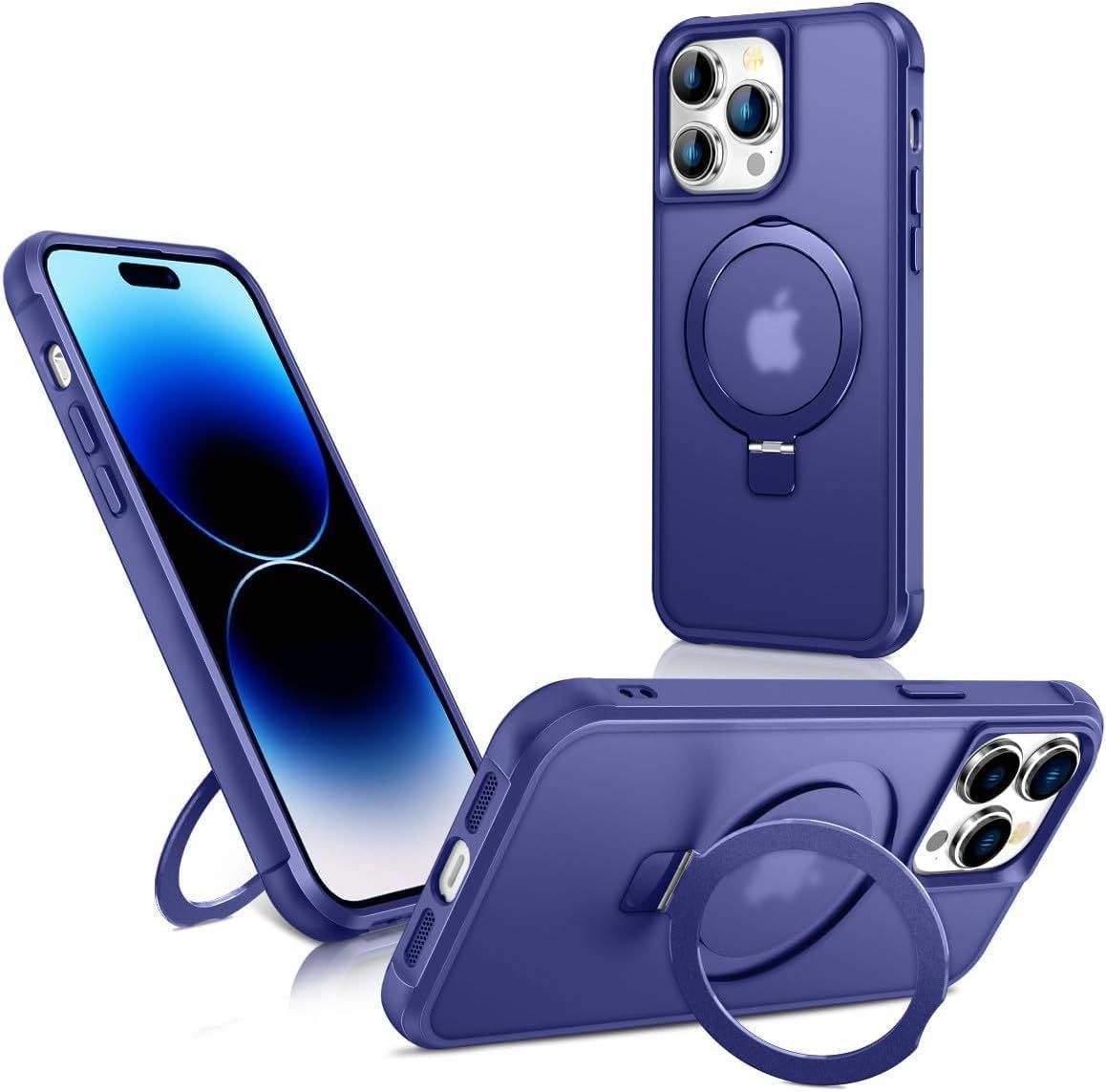 【在庫処分】360スタンド iPhone 15 Plus ケース MagSafe対応 マグネット搭載 半透明 アイフォン15 プラス スマホカバー 隠しリンク付き 360回転スタンド ストラップホール付き カメラ保護 カバー 耐