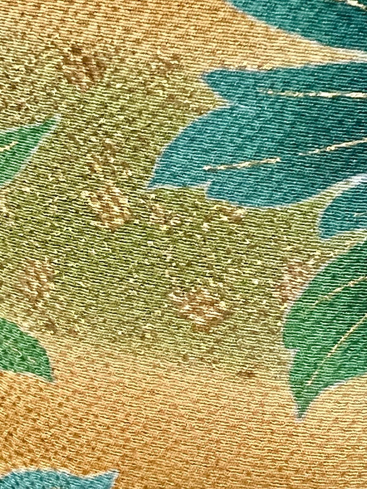 正絹 刺繍振袖 黄土色 牡丹刺繍 美品 蝶 辛子 花柄 からし お