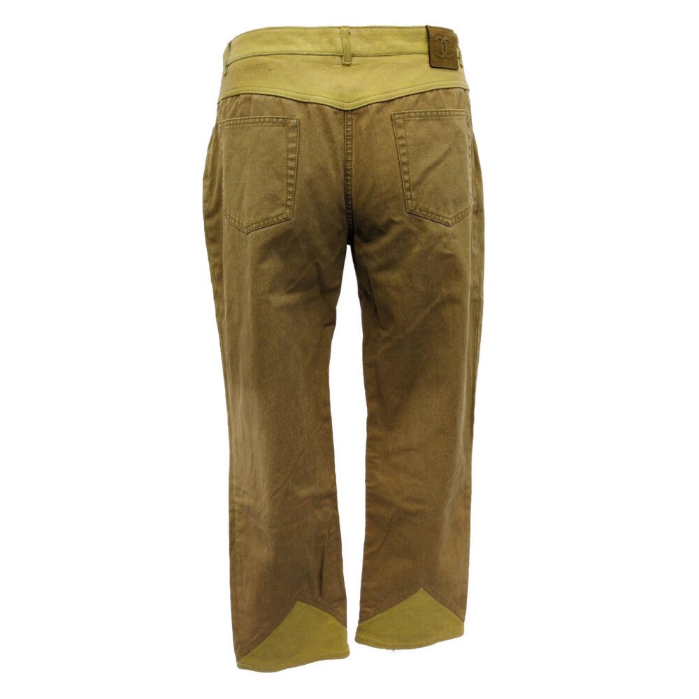 CHANEL シャネル レザー切り替え ストレートパンツ AH734 44 ブラウン 翌日配送可 ♀ B レディース 593410 GULLKHAN_COM