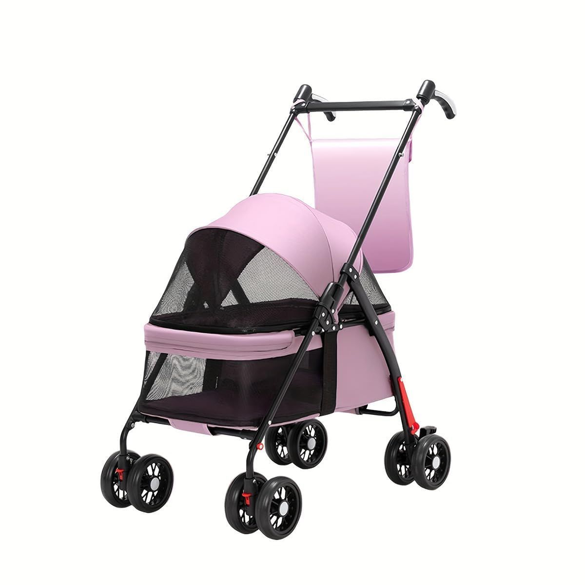 介護 老犬 飛び出し防止リード2本付き 中型犬 中型犬 散歩 小型犬 前輪360°回転 小型犬 ペットバギー 猫 多頭 カゴ収納 対面両用 安全装置付き 折りたたみ 4輪 後輪ブレーキ ペットカート ピンク TeamSky