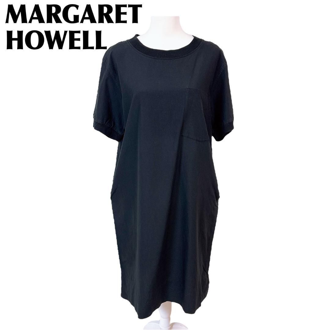 マーガレットハウエル シルク混 半袖ワンピース 胸ポケット Ⅱ ブラック