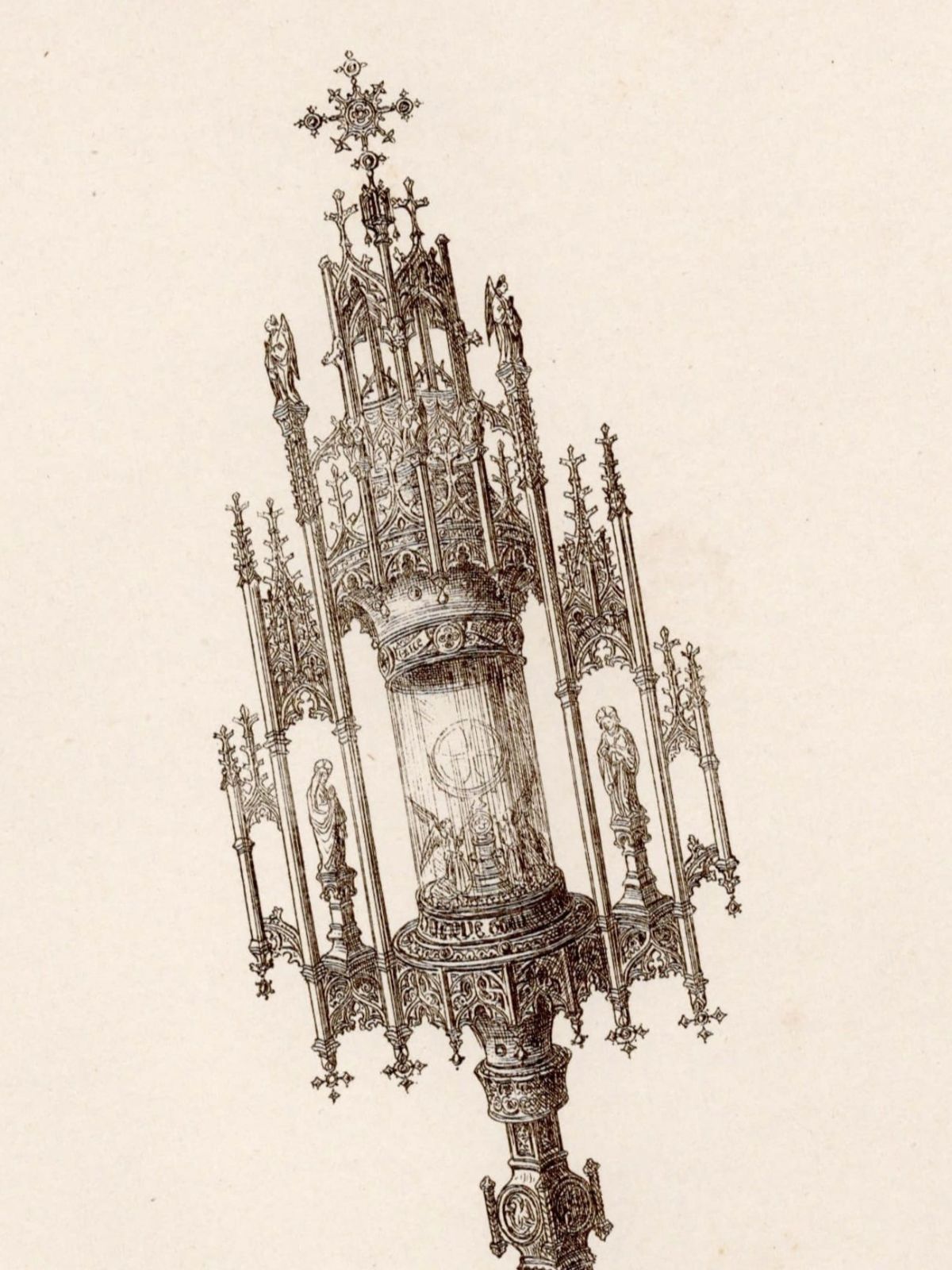 イギリス　アンティークの版画　15世紀と16世紀の装飾品　Monstrance　聖体顕示台  版画　アンティーク　キリスト教　カトリック　wel-22　A.W.Pugin