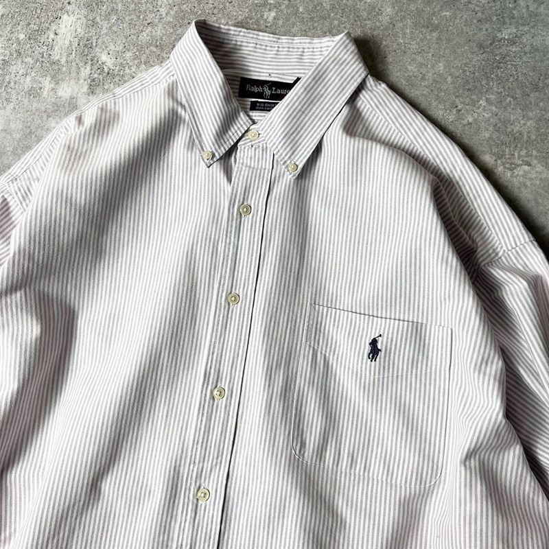 BIG SHIRT 90s RALPH LAUREN ストライプ コットン オックスフォード