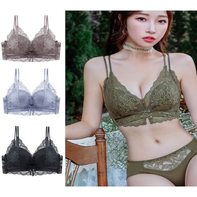 種類14:カーキ/M ブラジャー ショーツ セット セクシー ノンワイヤー 