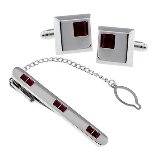 シルバー パープル クリスタル カフス＆タイピンセット