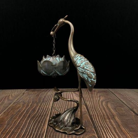 大鶴蓮華懸炉 香炉 祥龍鶴踏蓮 香道具 装飾品 工芸品 美術品 置物