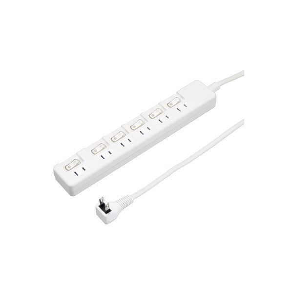 (まとめ）YAZAWA 6個口節電タップ2mホワイトH8S662WH