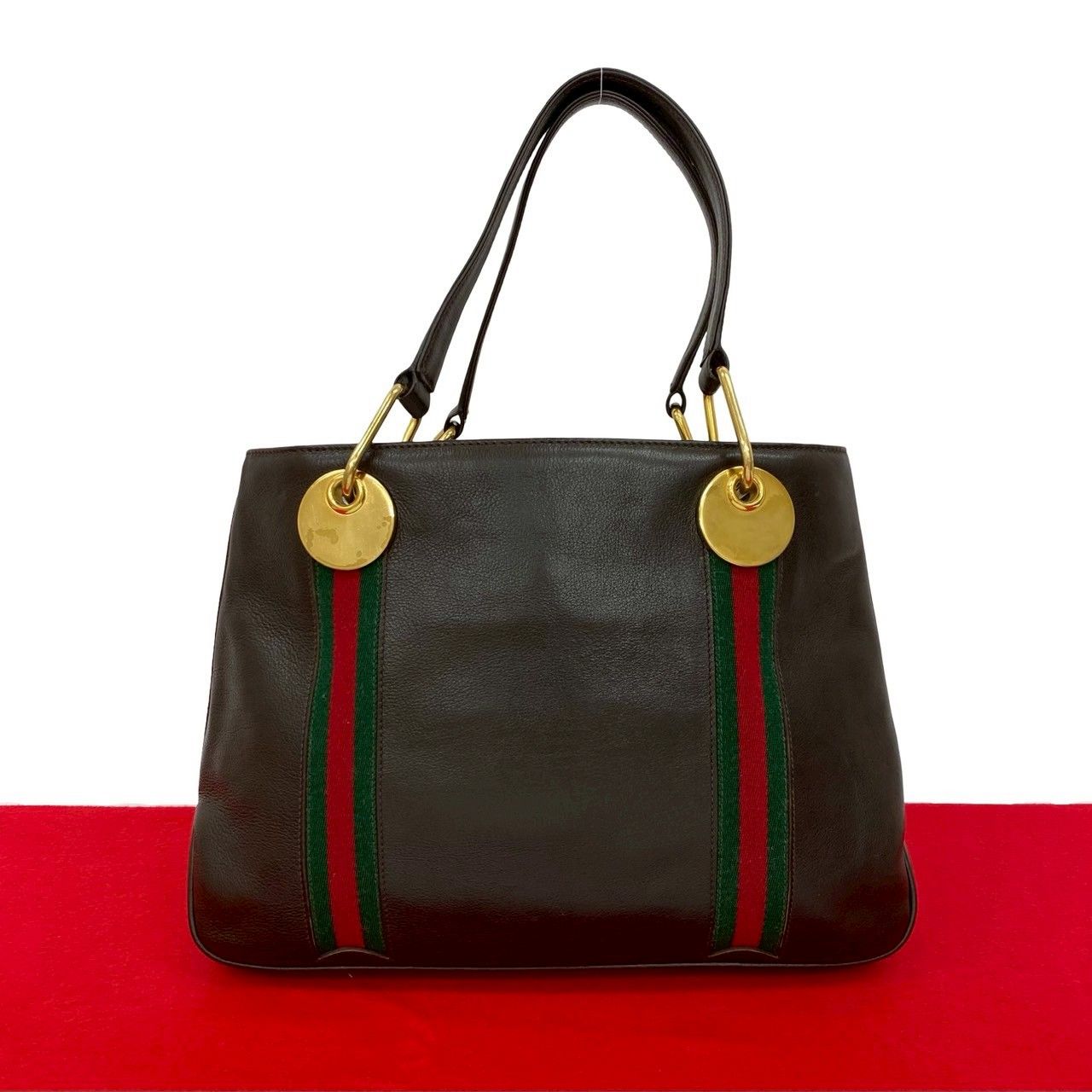 正規品 GUCCI オールドグッチ シェリーライン レザートートバッグ 極 美品 オールドグッチ シェリーライン レザー トートバッグ