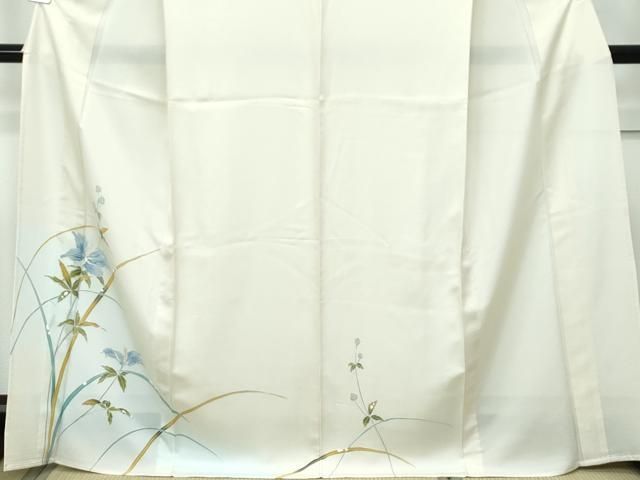 平和屋本店□極上 夏物 訪問着 絽 草花文 暈し染め 金彩 砥粉色地 反端