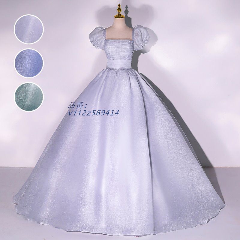 ドレス グレー ブルー グン ロングドレス 演奏会 プリンセン 舞台衣装 姫系 大人 コントコンクール ウエディングドレス ステージ 発表会 vii2z569414
