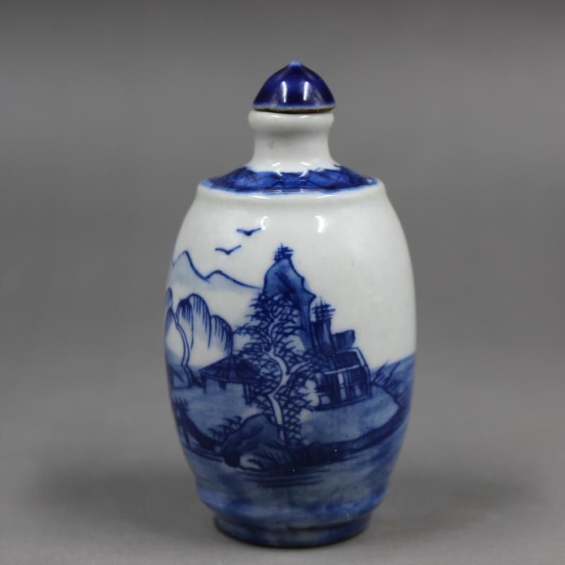 中国美術 青花山水鼻煙壺 工芸品 美術品 置物