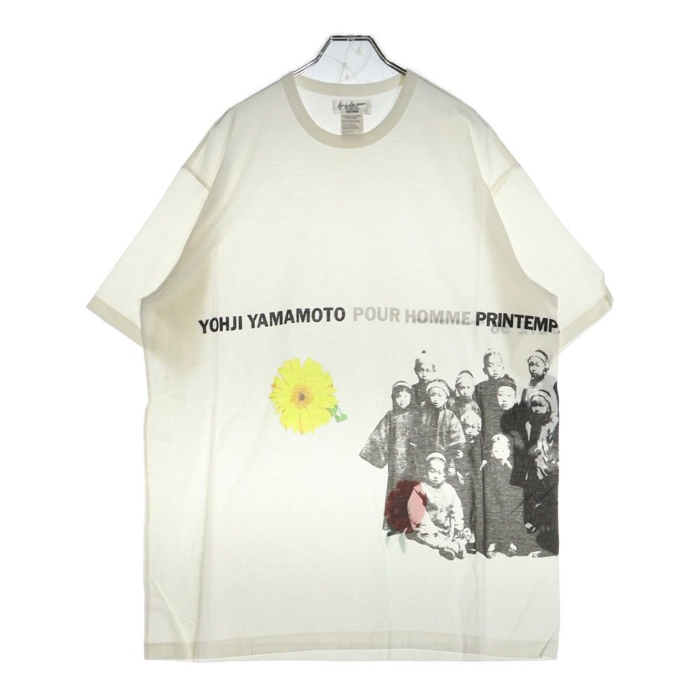Yohji Yamamoto POUR HOMME (ヨウジヤマモト プールオム) 96SS 花と少年期 フォトプリント クルーネック 半袖Tシャツカットソー ホワイト HF-T81-025