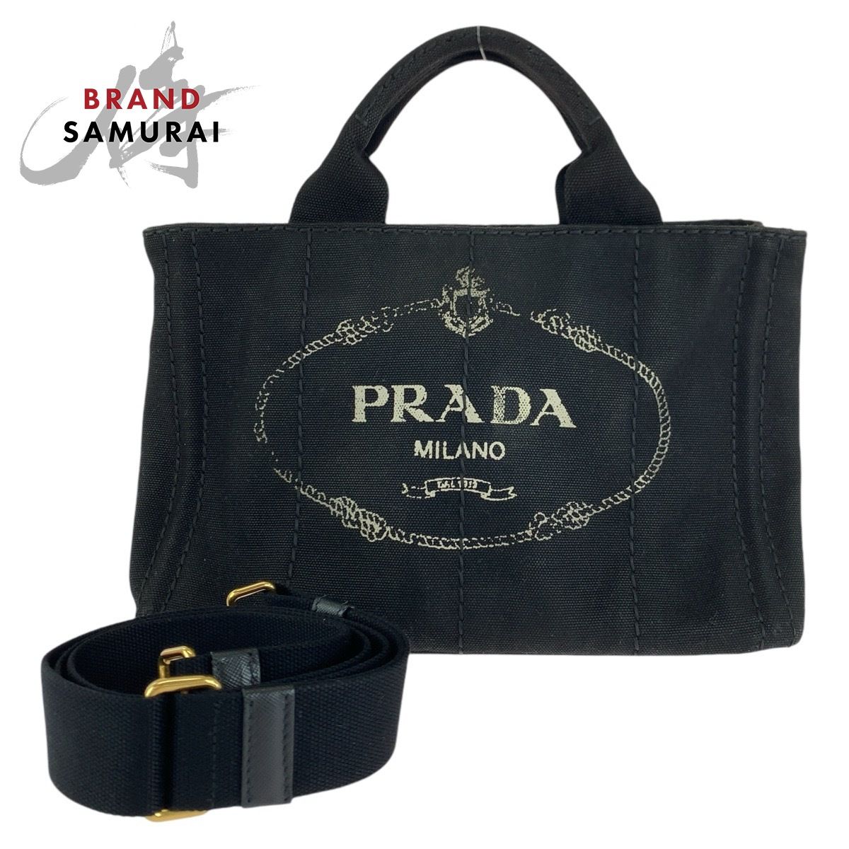 PRADA プラダ カナパ 三角ロゴプレート ブラック 黒 ゴールド金具 キャンバス トートバッグ ショルダーバッグ 2way レディース  407694【中古】 - メルカリ