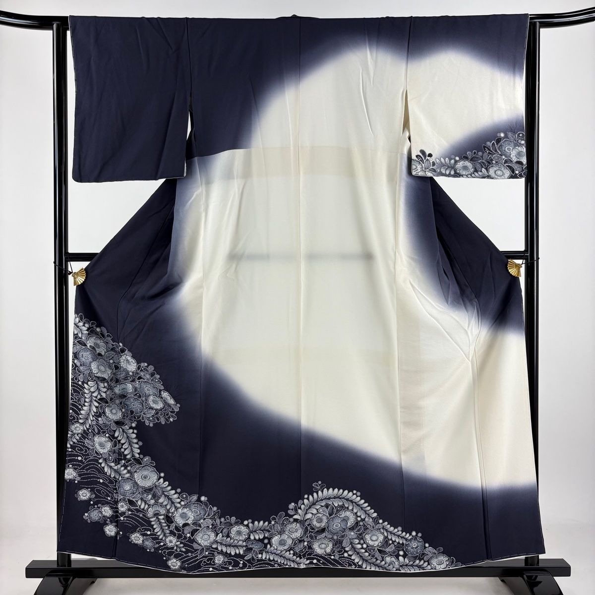 訪問着 身丈157.5cm 裄丈62cm S 袷 辻が花柄 染め分け 濃紫 正絹 秀品