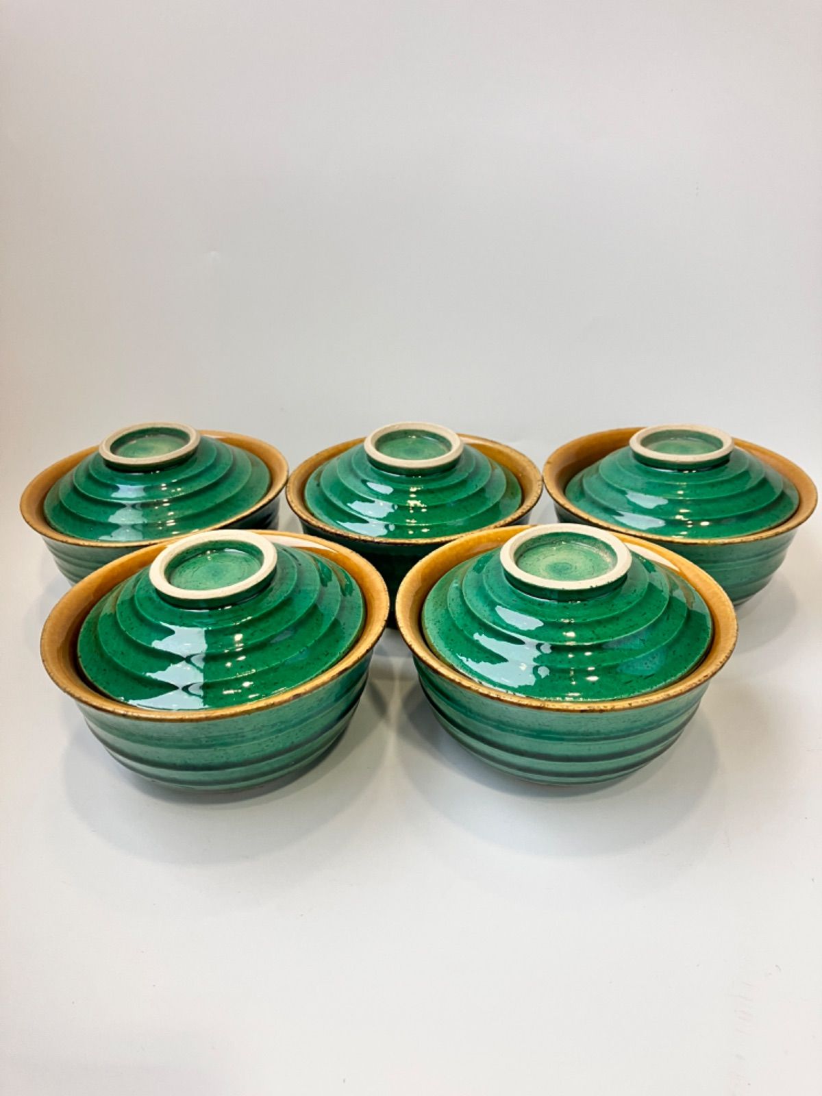 5個セット 有田焼 蓋物｜緑交趾 飴釉 φ12cm 蓋付椀 伝統工芸 煮物椀 おもてなし