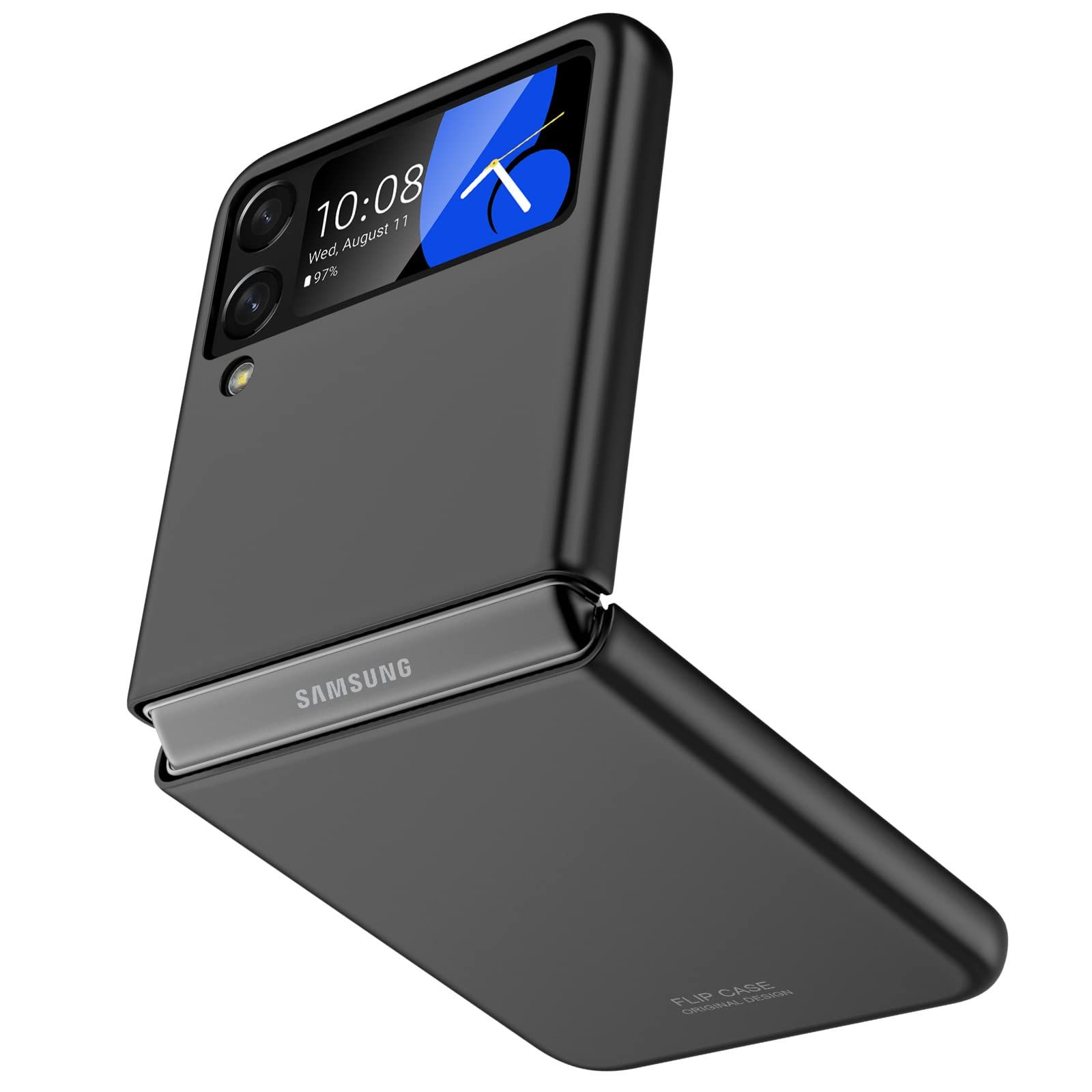 Vizvera Samsung Galaxy Z Flip 4 ケース薄型 2025ギャラクシー フリップ4 スマホカバー スリムフィットおしゃれ 耐衝撃 傷防止 カバーケース Galaxy Z Flip 4 2025用-ブラック ブラック