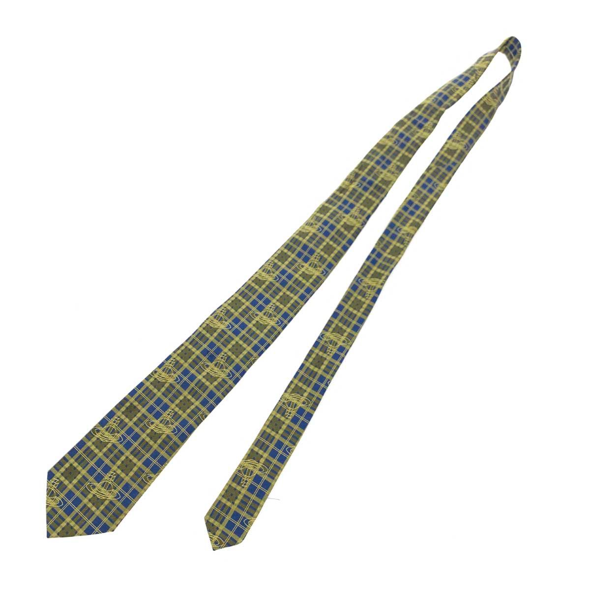 ヴィヴィアンウエストウッド グリーン オーブ チェック 高級シルクネクタイ 良好 Vivienne Westwood ACCESSORIES ヴィヴィアンウエスト