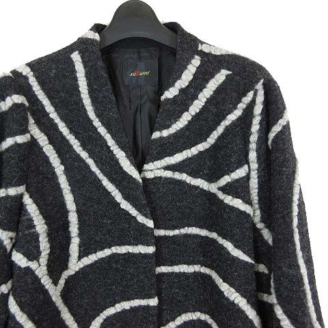 アトリエドール Kazumi コート ノー アウター 起毛 ウール 総柄 コード 刺繍 L 40 チャコールブラック 灰黒 グレー