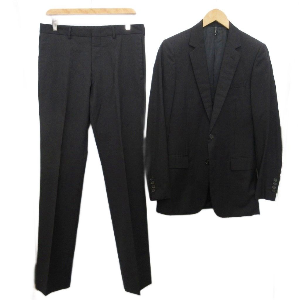 ディオールオム Dior HOMME エディスリマン期 04SS STRIP期 セットアップ スーツ ストライプ ウール テーラードジャケット パンツ 背抜き 46 R 黒 ブラック 0924