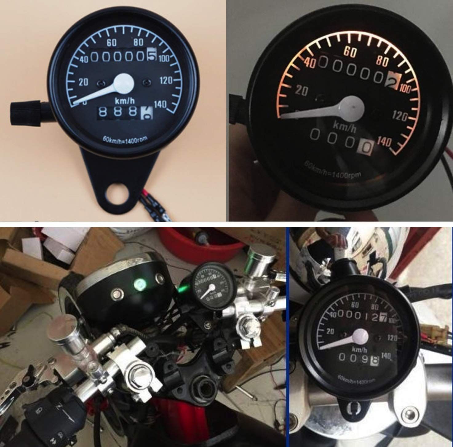 VISPREA スピードメーター 機械式 12V 140km/h バイク用 汎用