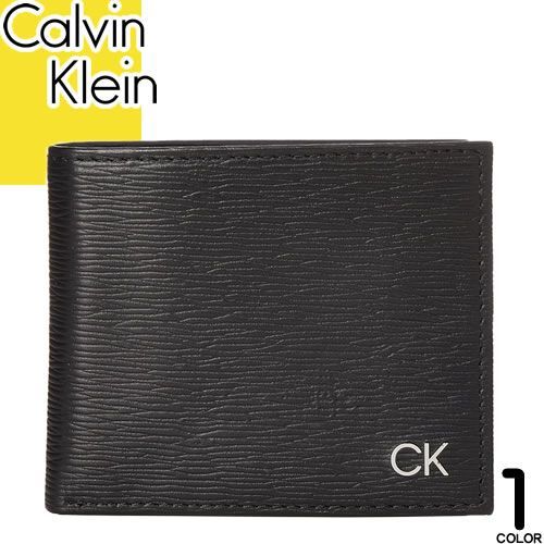 カルバンクライン Calvin Klein 財布 二つ折り財布 メンズ プレートロゴ 革 本革 小銭入れ付き ブランド 薄い スキミング防止 黒 ブラック BILLFOLD WALLET WITH COIN POCKET 31CK130008