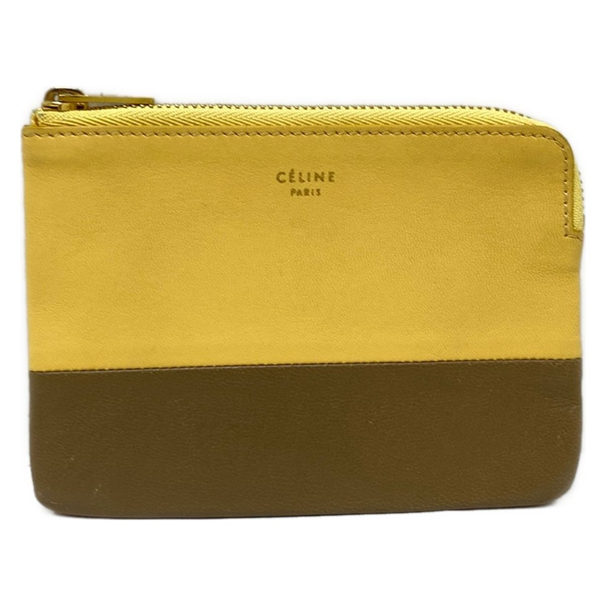 CELINE セリーヌ コインケース ソロ ダークイエロー×ダークブラウン キーリング付き レザー