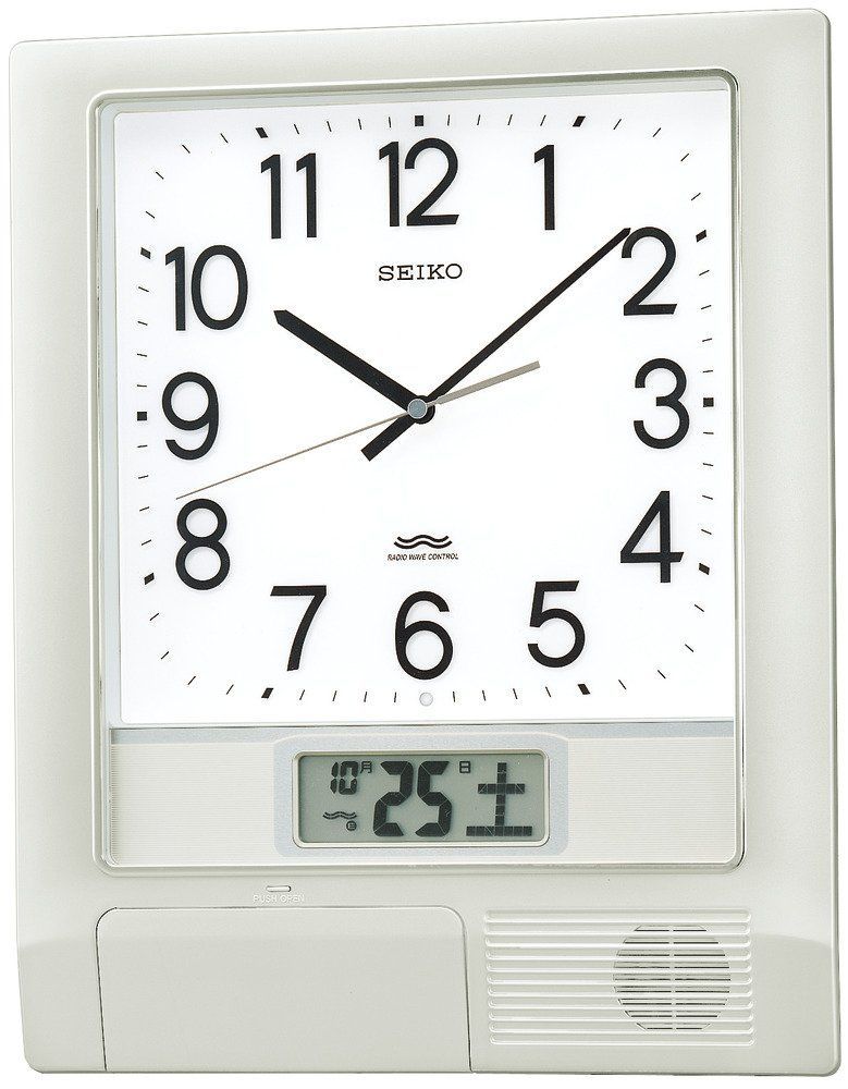 セイコークロック(Seiko Clock) 掛け時計 オフィスタイプ 電波 アナログ プログラム機能 カレンダー 液晶表示 銀色 メタリック PT201S