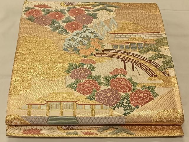 ゴールド　鳳凰　袋帯 平和屋着物◎六通柄袋帯 唐織 鳳凰花文 金銀糸 正絹 逸品