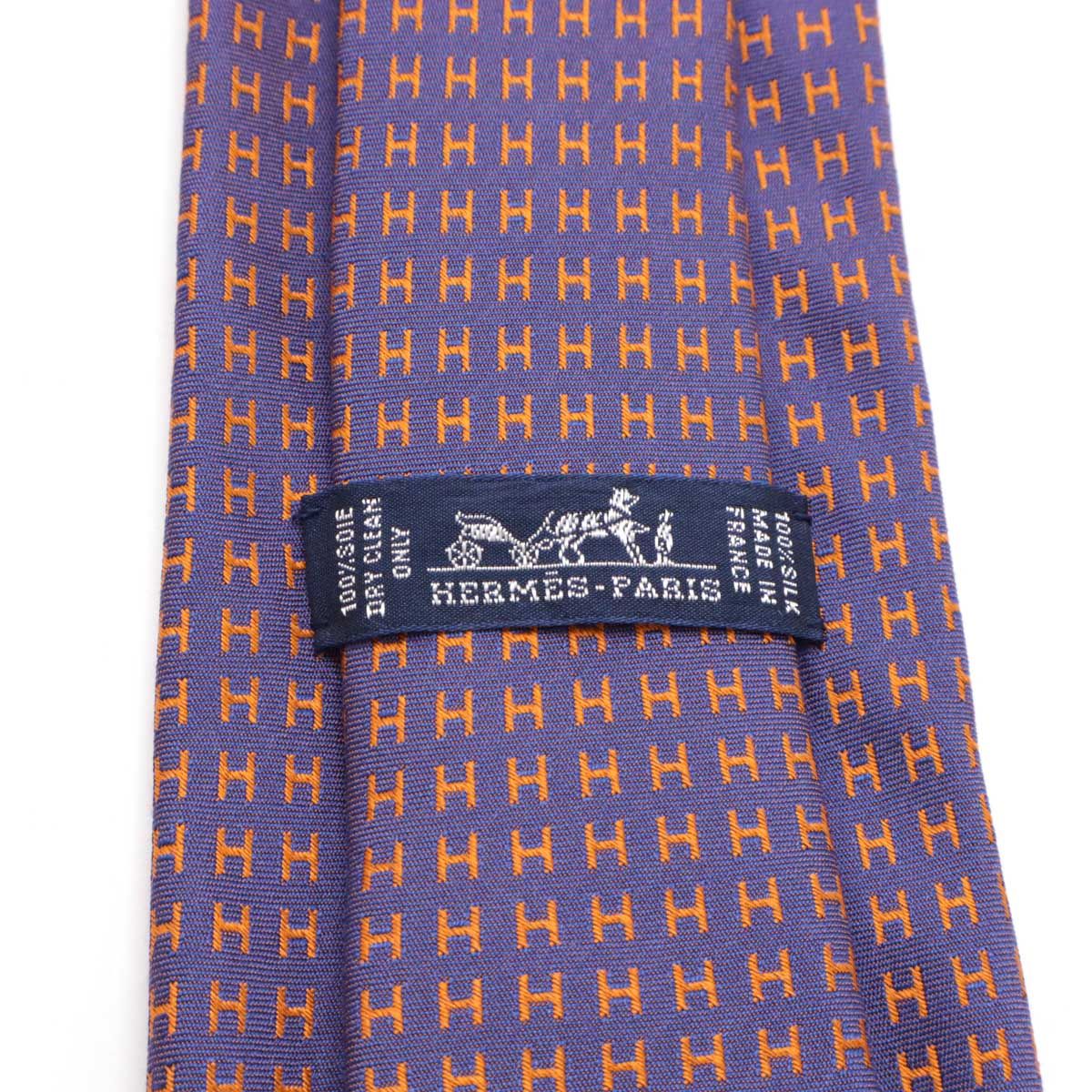HERMES エルメス H織りタイ【ファソネ H】ヴィオレパープル オレンジ