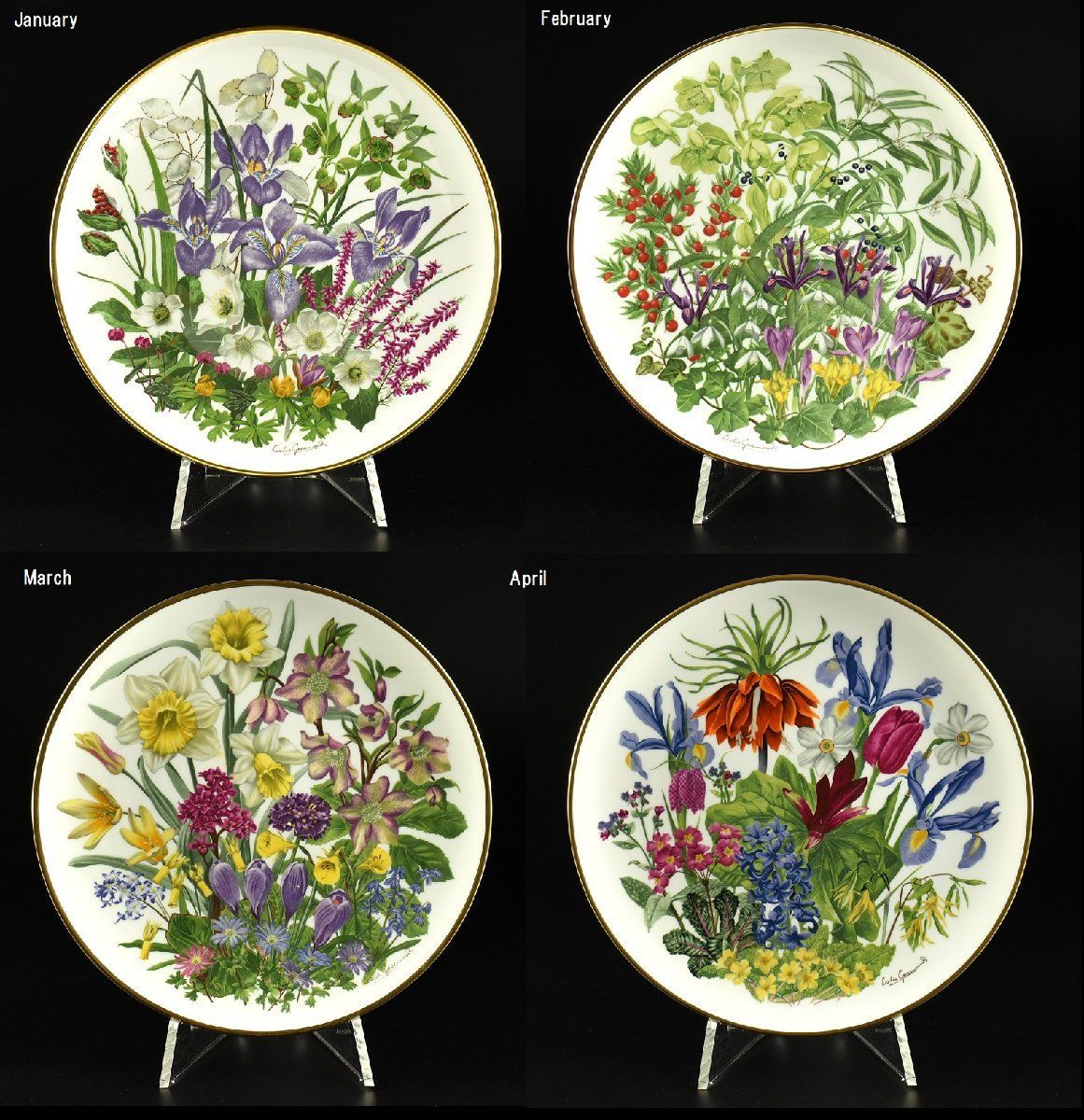 蔵A3918a フランクリンポーセリン フラワーオブザイヤー 12カ月 プレート