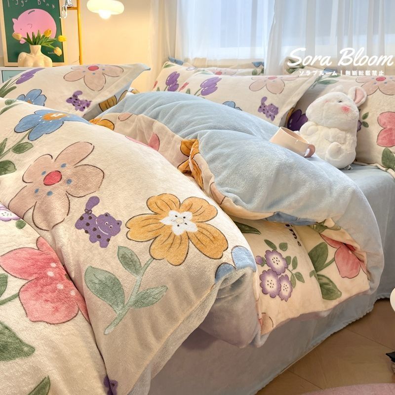 新品未使用 厚手のシーツ4点セット 冬用 200×230cm 03 おしゃれ 暖かい フランネル 布団カバー