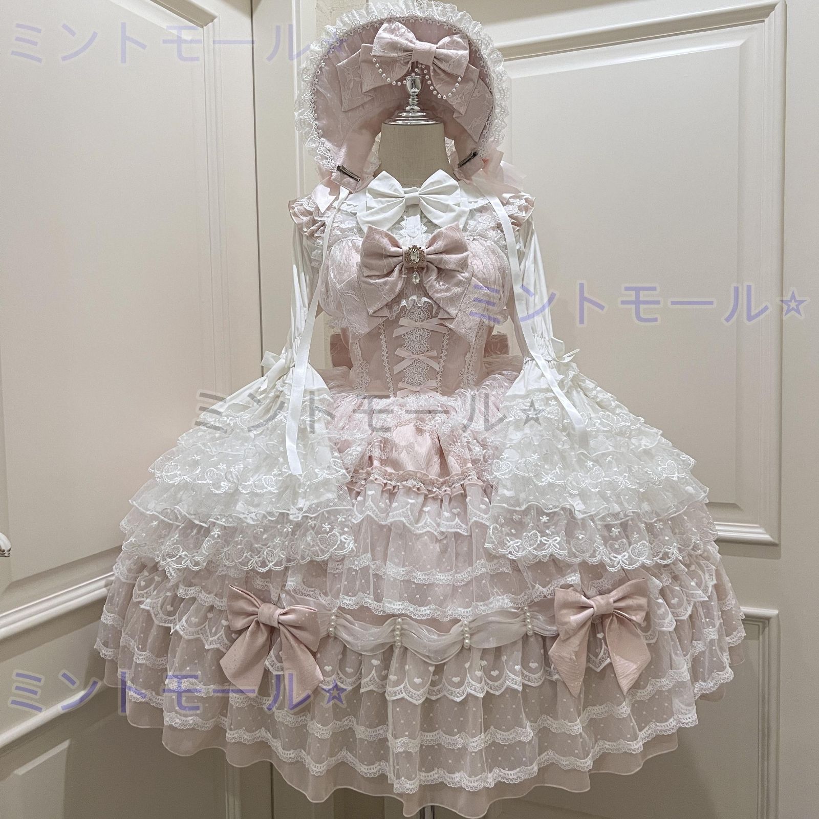 ♥ 冬用 ロリータドレス JSK吊りスカート 多層レース＆リボン装飾 ドール風 甘ロリ 豪華デザイン 撮影会?推し活?イベント用 プレゼ