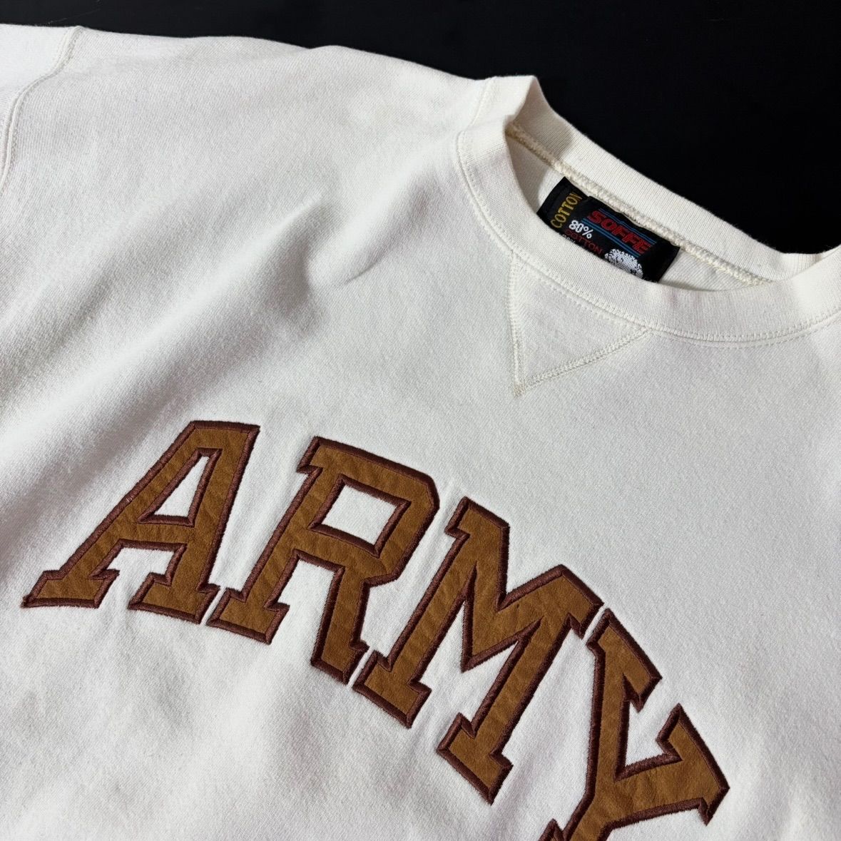 ✅️ USA製 SOFFE ビンテージ 1980-90年代 スウェット ARMY 古着】SOFFE(ソフィー)スウェット L 白 USA製 90年代 ARMY