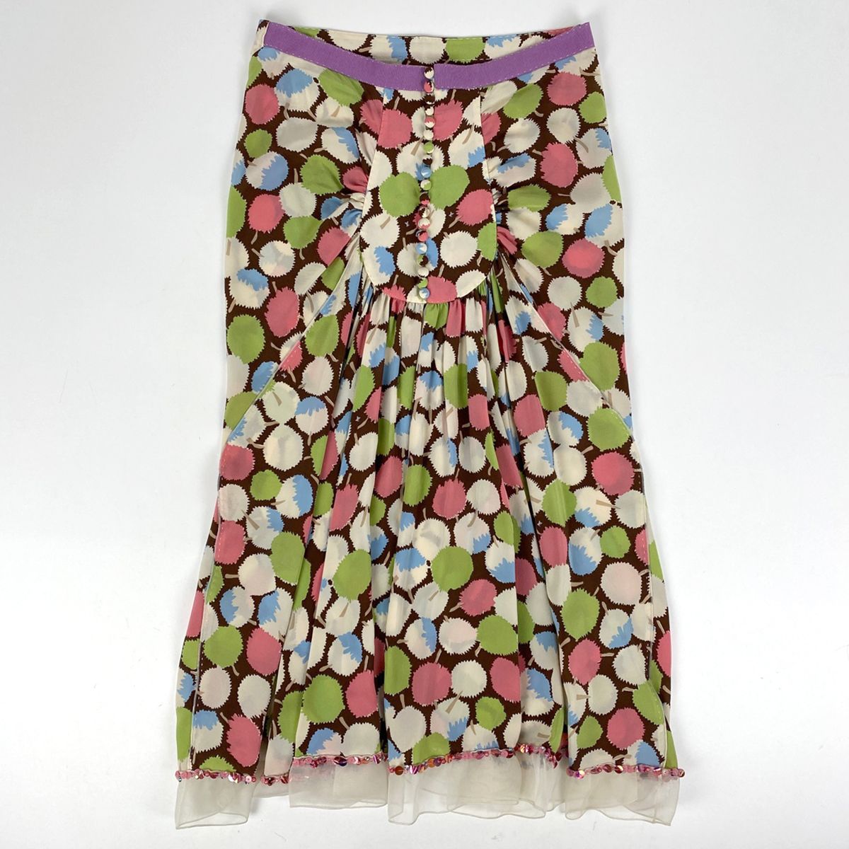 ルイ ヴィトン Louis Vuitton ボタン デザイン スカート スパンコール フ ボトムス スカート シルク マルチ レディース