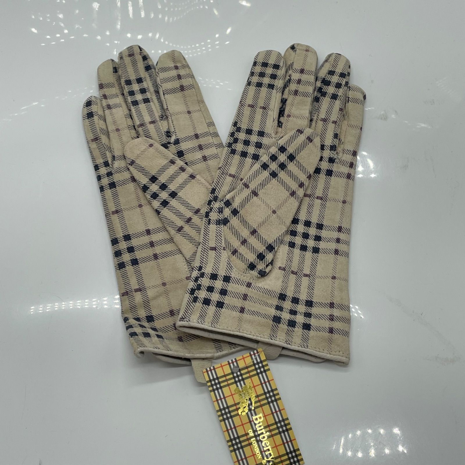 KO3382□バーバリー レザー グローブ チェック ベージュ 未使用タグ 