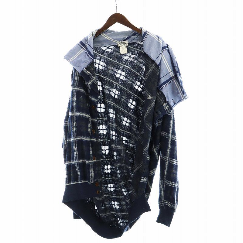 ヴィヴィアンウエストウッドマン Vivienne Westwood MAN 17AW ドレープシャツ ロング 長袖 シングル チェック 変形 背抜き  F 青 ブルー 紺 ネイビー 5615 □GY12 /MQ - メルカリ