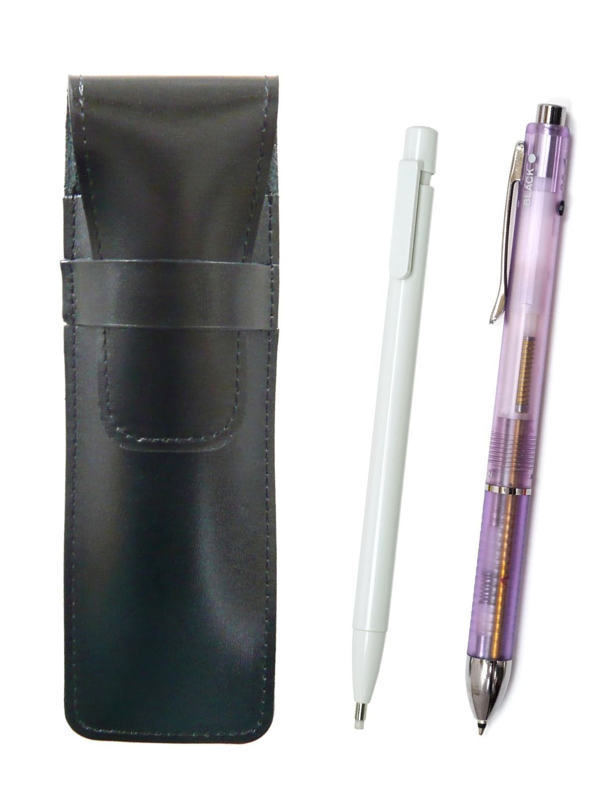 新着商品 2個パック スリム牛革ペンケース黒 細ノック式消しゴム 白と3メカジャパンクリアセット 紫 ASBER15W-CL3M-V-2