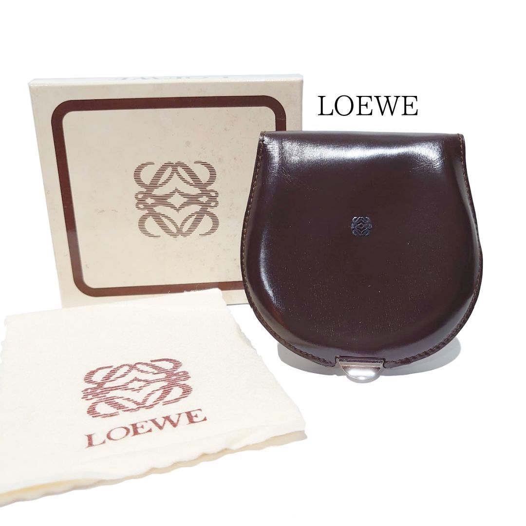 LOEWE ロエベ 馬鉄型 がま口 コインケース 小銭入れ レザー ダーク 
