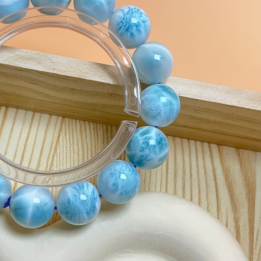 上級 EU製 ドミニカ共和国産のラリマー ペクトライト パワーストーン ブレスレット 天然石 開運 金運 プレゼント 約13.6-14.3mm ZB9468 WWW_SHINETEETH_COM