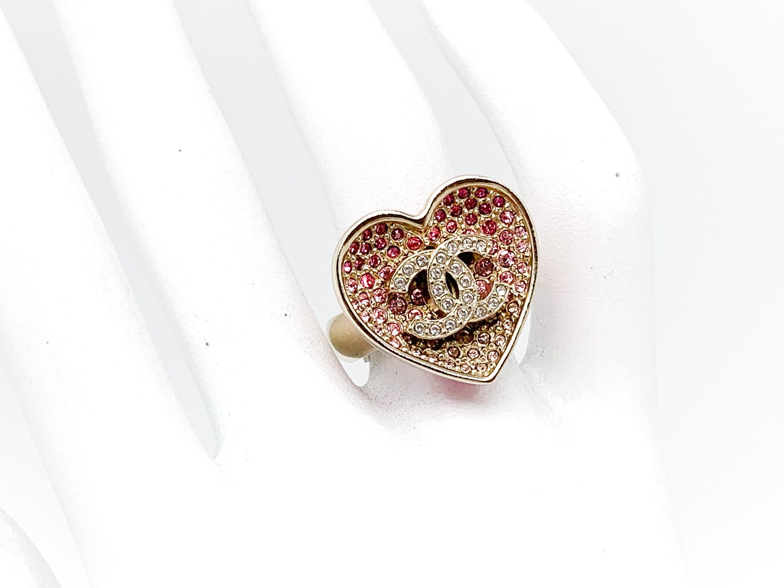 CHANEL シャネル ココマーク ラインストーン ハート リング 指輪 52号