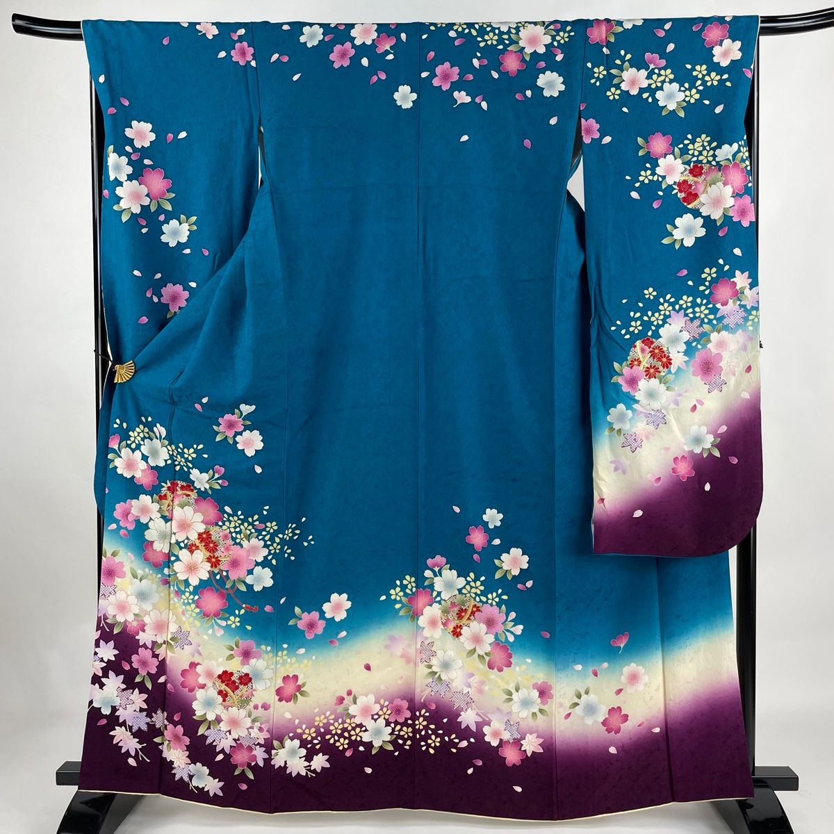 美品 振袖 身丈169cm 裄丈67cmトールサイズ 青 桜 花 アゲハ蝶 正絹